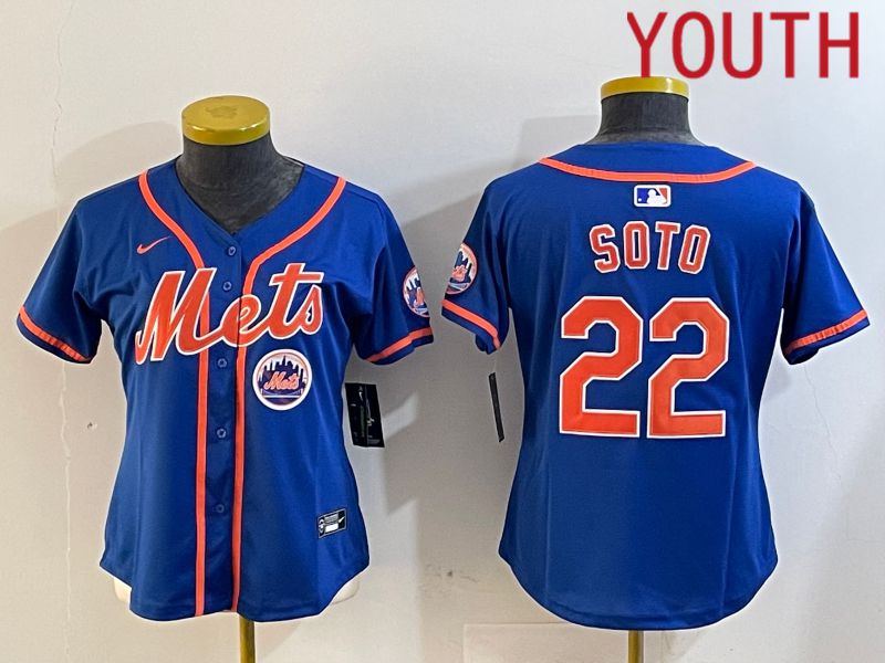 Youth New York Mets #22 Soto Blue Game 2024 Nike MLB Jersey style 5->youth mlb jersey->Youth Jersey
